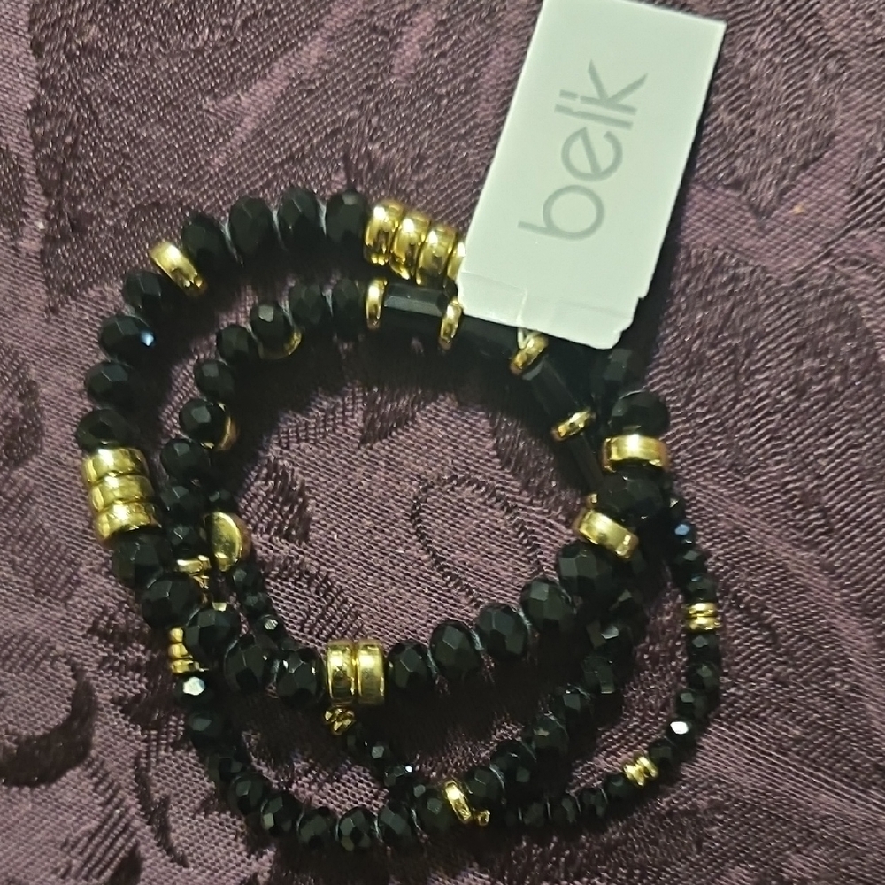 Belk Black and Gold Beaded Bracelet Duo